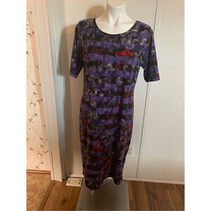 LuLaRoe Women's Striped Disney Short Sleeve T-Shirt Dress Purple Black Size XL